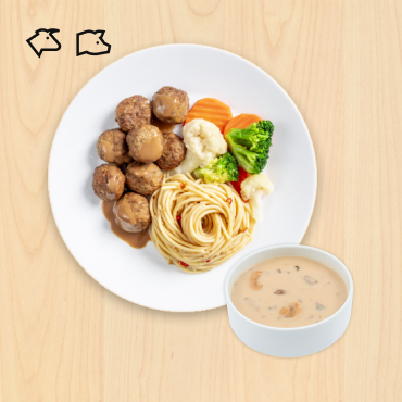 IKEA Family - Restaurant Offers Meatballs with organic aglio olio and mushroom soup