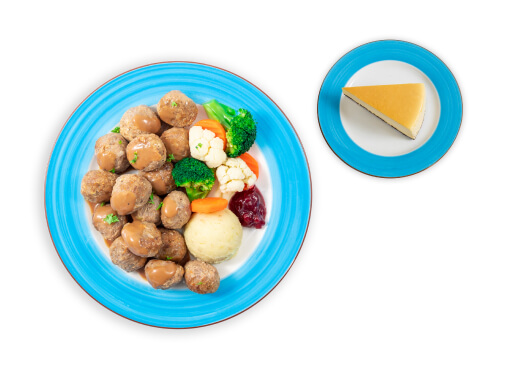 IKEA Family - Restaurant Offers Halal 16 beef meatballs with mashed potato and broccoli and cake