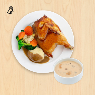 IKEA Family - Restaurant Offers Half spring chicken with mashed potato and mushroom soup

