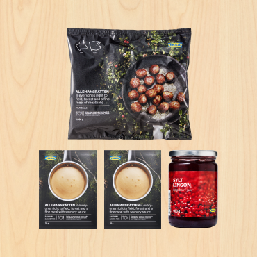 IKEA Family - Restaurant Offers Meatball Combo 1:​ <br>
Swedish meatballs 1kg, 2 packets of savory sauce mix, and lingonberry jam​