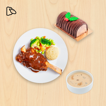 IKEA Family - Restaurant Offers Christmas special​<br>
Peppery lamb shank with mushroom soup and mini log cake