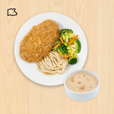 IKEA Family - Restaurant Offers Pork cutlet with organic aglio olio and mushroom soup
