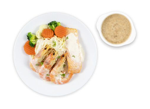 IKEA Family - Restaurant Offers Salmon and prawn with organic spaghetti, cream sauce and mushroom soup