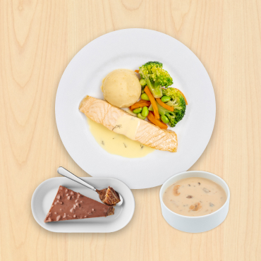 IKEA Family - Restaurant Offers Salmon fillet with lemon dill sauce with mushroom soup and cake