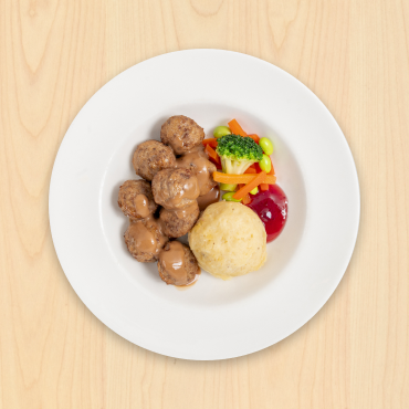 IKEA Family - Restaurant Offers Swedish meatballs with mashed potato, mixed vegetables with green soy beans, cream sauce and lingonberry jam