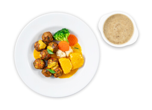 IKEA Family - Restaurant Offers Vegetable balls with curry sauce,  mixed vegetable and mushroom soup